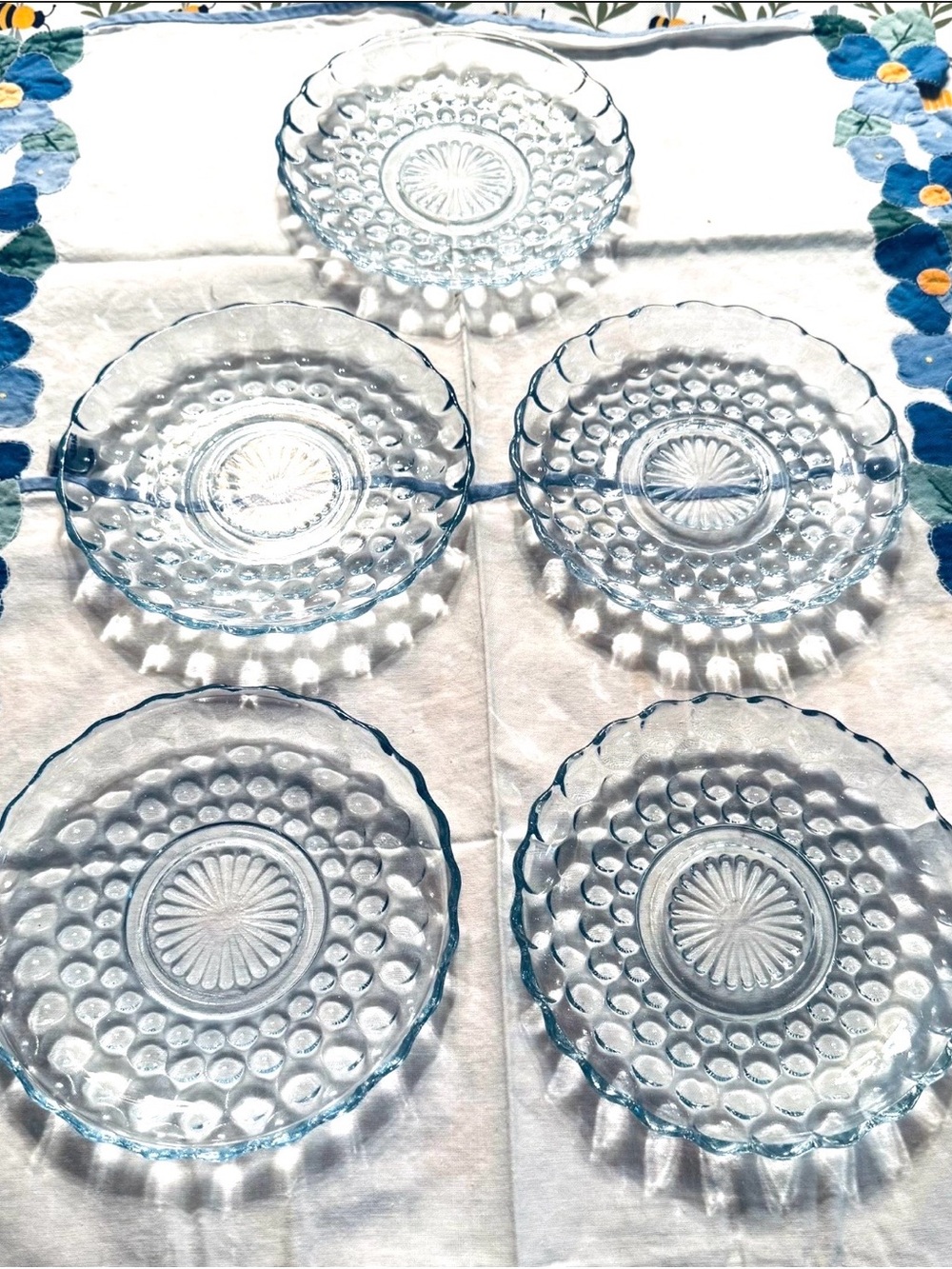 Set Of 5 Vintage Blue Bubble Anchor Hocking Depression Glass Plates 6 3/4"